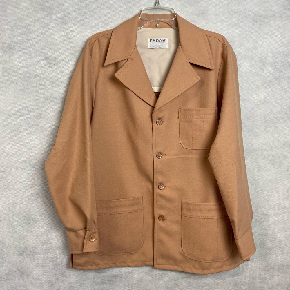 Vintage 70s Farah Leisure Suit Jacket Mens Sz 44 Beige